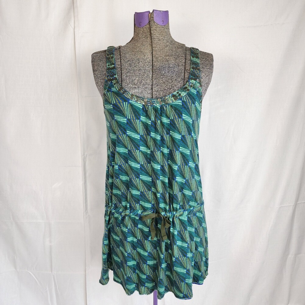 Free People Y2K 2000s Geometric Green Sequin Tunic Top Mini Dress Size 0